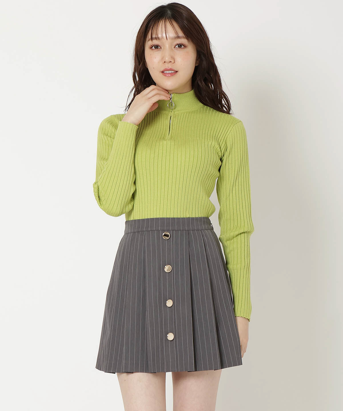 REDYAZEL「フロントボタンプリーツミニスカート」|台形|