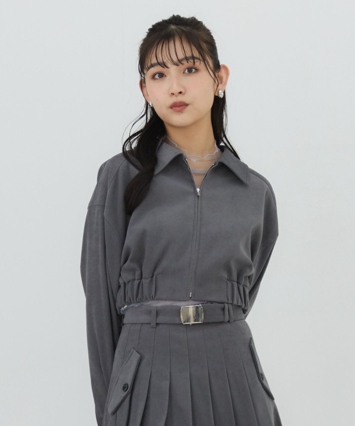 REDYAZEL「フロントジップショートブルゾン」|ブルゾン・スタジャン|グレー