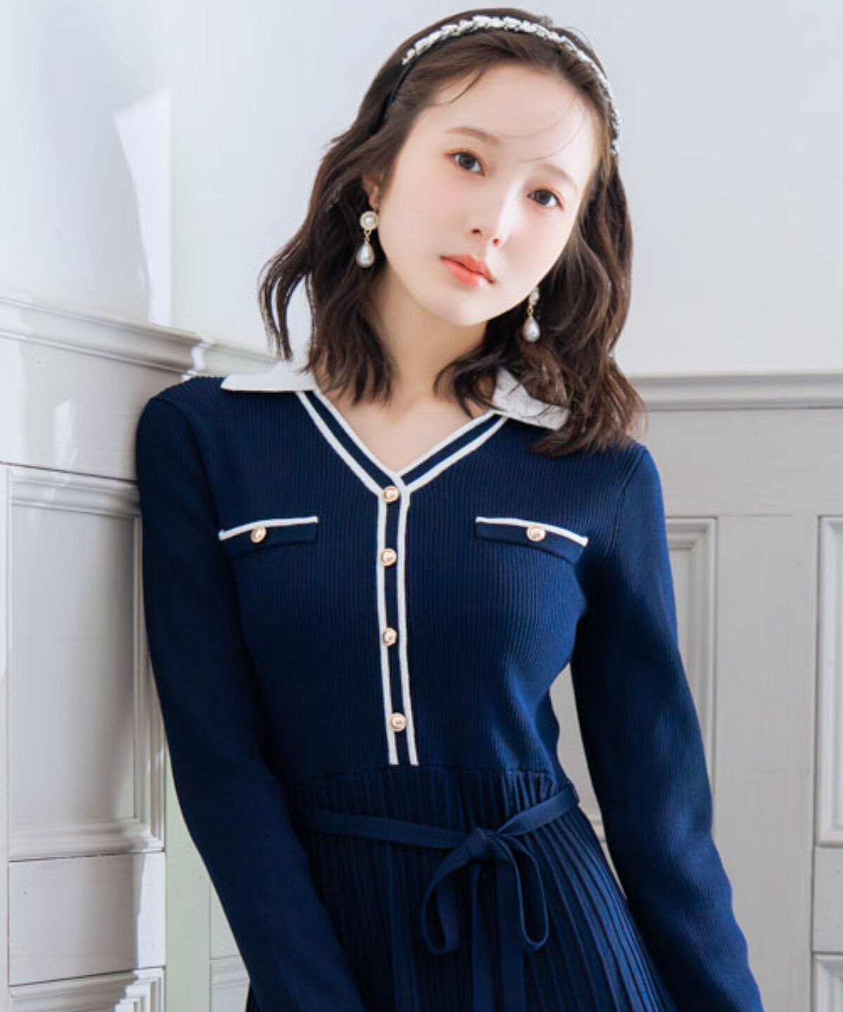 WILLSELECTION「バイカラープリーツニットワンピース」|ワンピース|