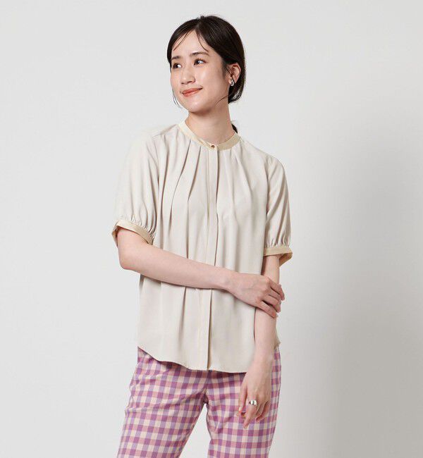 UNITED ARROWS「バイカラーパイピング ショートスリーブ ブラウス」|シャツ・ブラウス|LT.GRAY