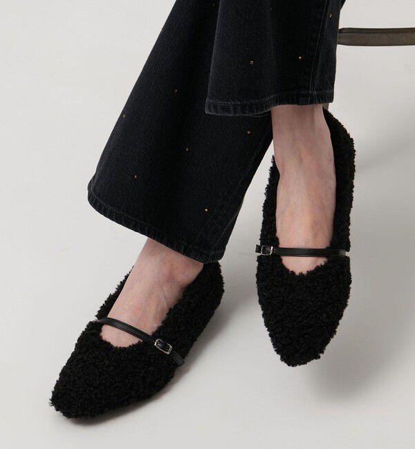 UNITED ARROWS「フェイクファー フラットパンプス」|パンプス|BLACK