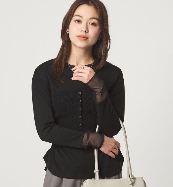 UNITED ARROWS green label relaxing「ソデ チュール プルオーバー カットソー」|Tシャツ・カットソー|BLACK