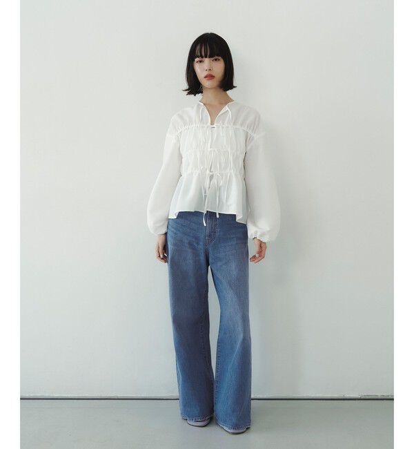 EMMEL REFINES「＜EMMEL REFINES＞EM ハイウエスト ワイド デニム」|チノ|COBALT