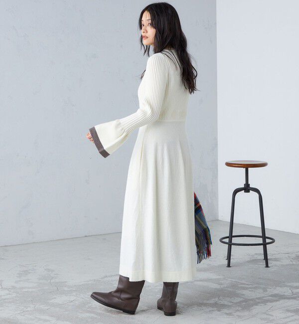 SHIPS for women「〈手洗い可能〉フレア 袖 ライン デザイン ニット ワンピース ◇」|ワンピース|