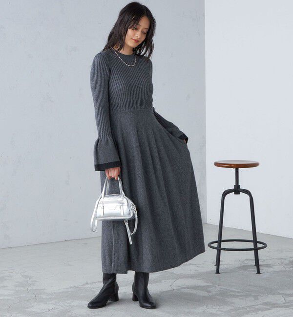 SHIPS for women「〈手洗い可能〉フレア 袖 ライン デザイン ニット ワンピース ◇」|ワンピース|