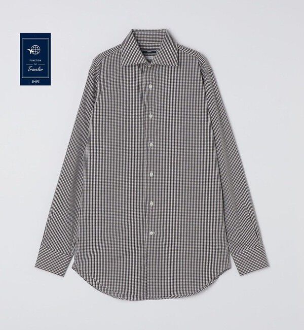 SHIPS「SHIPS: イージーアイロン ギンガムチェック ワイドカラー シャツ」|シャツ・ブラウス|ブラウン