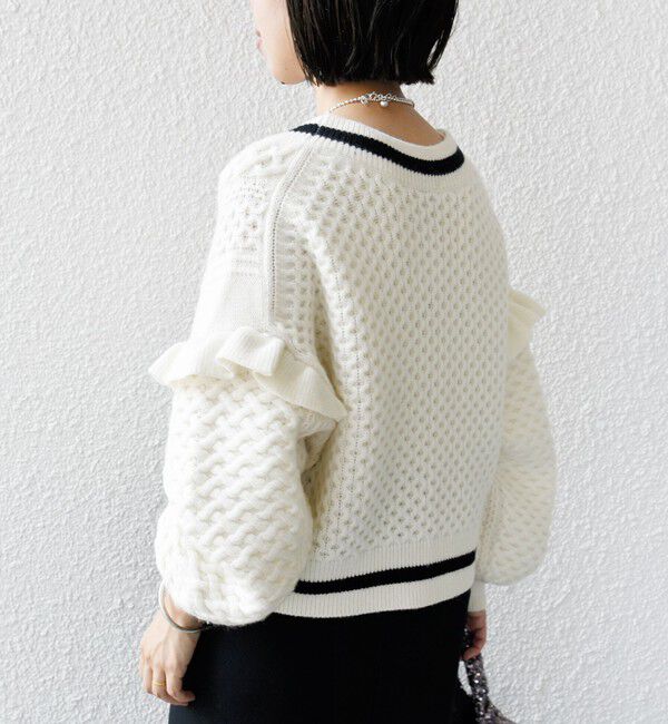 SHIPS for women「【WEB限定】袖 フリル チルデン ケーブル ライン カーディガン」|カーディガン|
