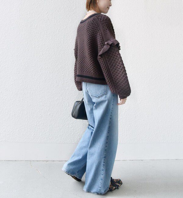 SHIPS for women「【WEB限定】袖 フリル チルデン ケーブル ライン カーディガン」|カーディガン|