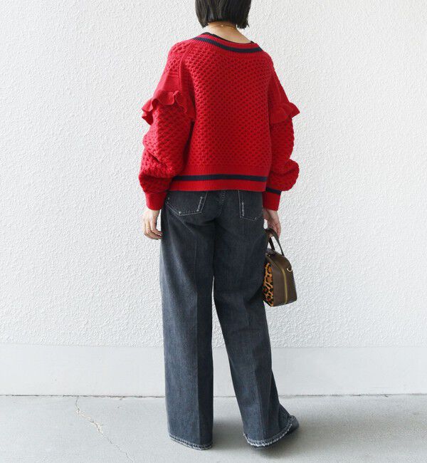 SHIPS for women「【WEB限定】袖 フリル チルデン ケーブル ライン カーディガン」|カーディガン|