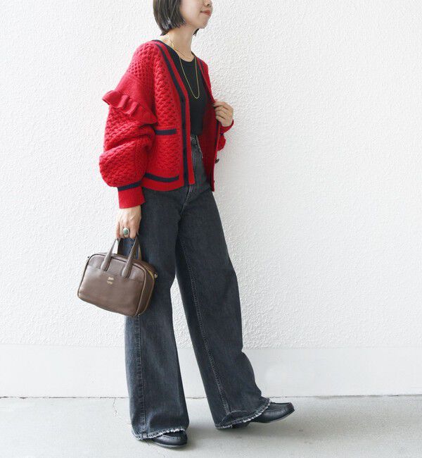 SHIPS for women「【WEB限定】袖 フリル チルデン ケーブル ライン カーディガン」|カーディガン|