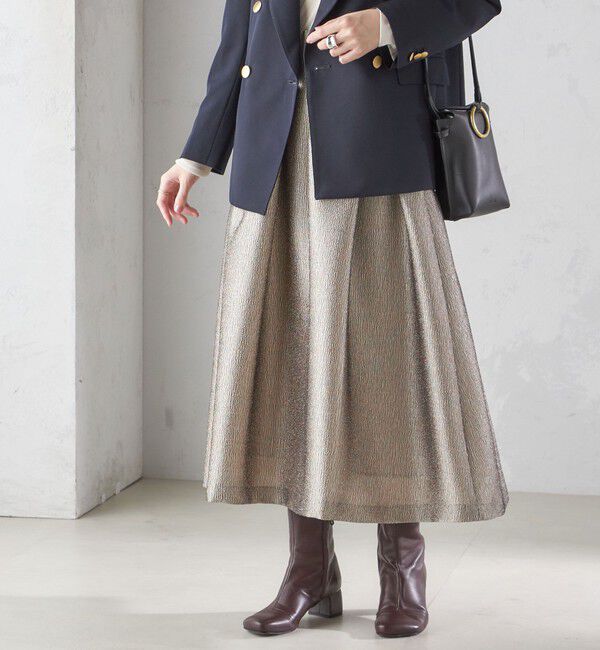 SHIPS for women「〈手洗い可能〉ラメ ブッチャー タック フレア スカート」|フレア|ベージュ
