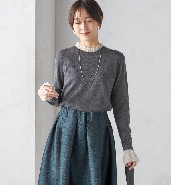 SHIPS for women「〈手洗い可能〉オーガンジー プリーツ ハイゲージ ニット」|ニット・セーター|