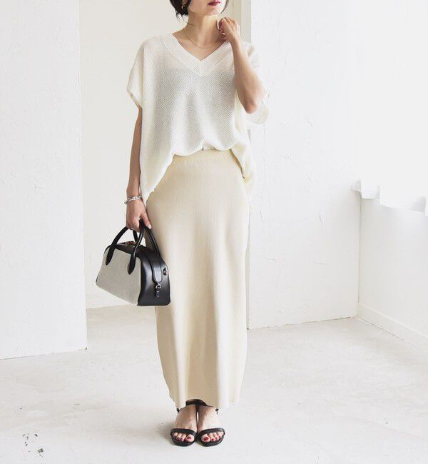 quaranciel「quaranciel:〈手洗い可能〉ラミー ミックス Vネック ノースリーブ シアー ニット」|ニット・セーター|