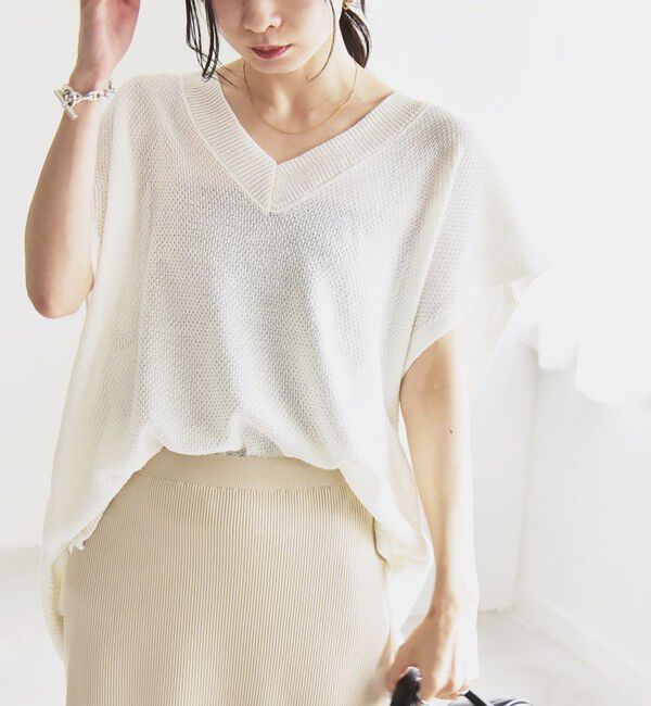 quaranciel「quaranciel:〈手洗い可能〉ラミー ミックス Vネック ノースリーブ シアー ニット」|ニット・セーター|