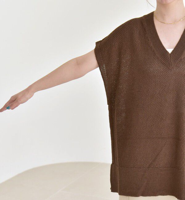 quaranciel「quaranciel:〈手洗い可能〉ラミー ミックス Vネック ノースリーブ シアー ニット」|ニット・セーター|
