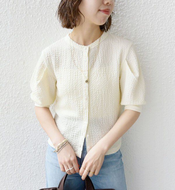 SHIPS for women「【WEB限定】〈手洗い可能〉バンピー シャーリング 5分袖 カーディガン」|カーディガン|