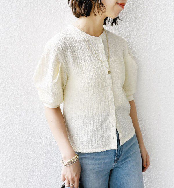 SHIPS for women「【WEB限定】〈手洗い可能〉バンピー シャーリング 5分袖 カーディガン」|カーディガン|