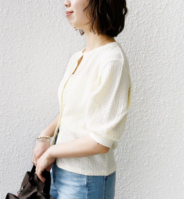 SHIPS for women「【WEB限定】〈手洗い可能〉バンピー シャーリング 5分袖 カーディガン」|カーディガン|