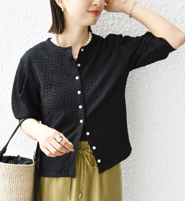 SHIPS for women「【WEB限定】〈手洗い可能〉バンピー シャーリング 5分袖 カーディガン」|カーディガン|
