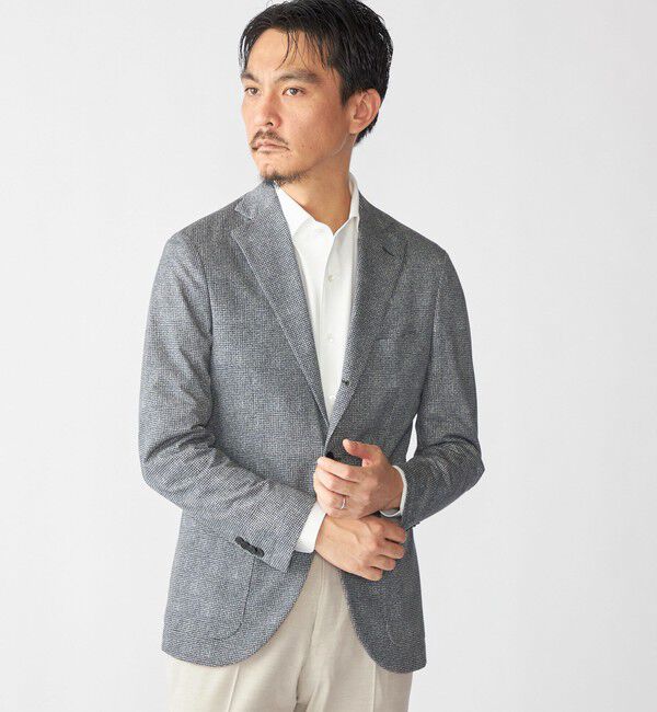 SHIPS「SHIPS: ジャージー ハウンドトゥース プリント ライト ジャケット」|テーラードジャケット|チャコールグレー