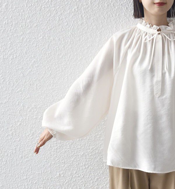 SHIPS for women「〈手洗い可能〉シアー タンブラー リボン デザイン 長袖 ブラウス」|シャツ・ブラウス|