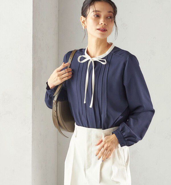 SHIPS for women「〈洗濯機可能〉無地 / プリント ピンタック ブラウス（セレモニー対応可）」|シャツ・ブラウス|ネイビー