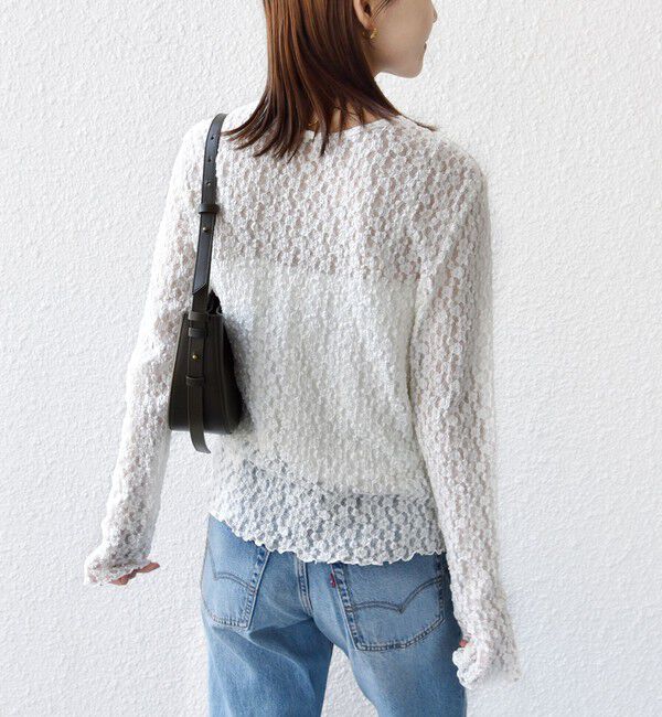 SHIPS for women「〈手洗い可能〉ラッセル レース ヘンリー ネック 2WAY プルオーバー」|Tシャツ・カットソー|