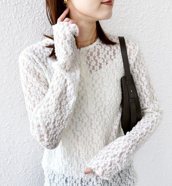 SHIPS for women「〈手洗い可能〉ラッセル レース ヘンリー ネック 2WAY プルオーバー」|Tシャツ・カットソー|