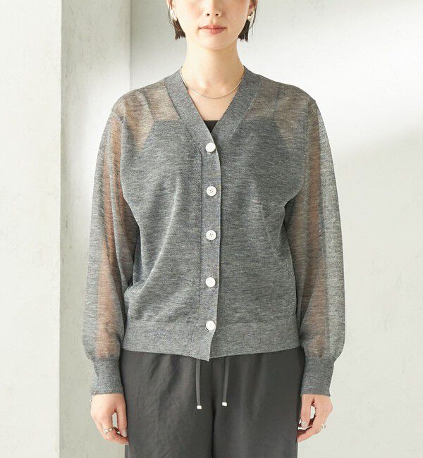 SHIPS for women「《予約》〈手洗い可能〉麻混 シアー Vネック カーディガン」|カーディガン|