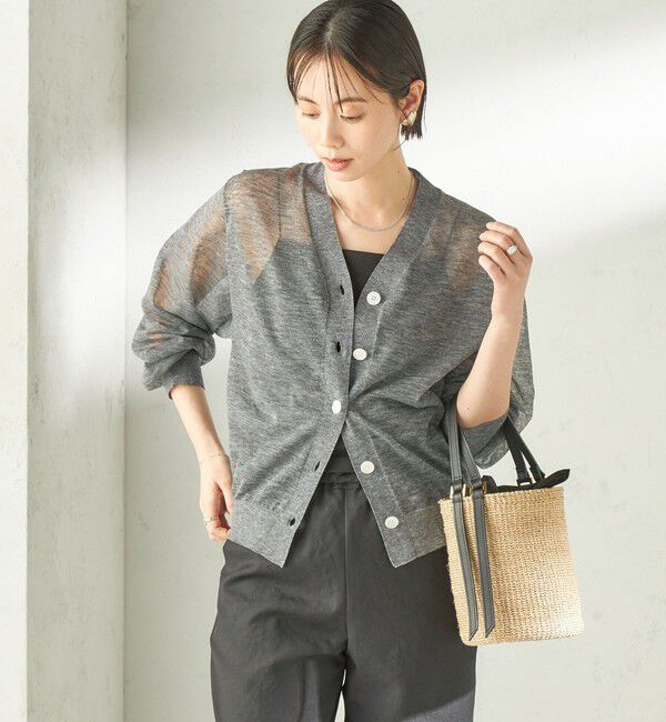 SHIPS for women「《予約》〈手洗い可能〉麻混 シアー Vネック カーディガン」|カーディガン|