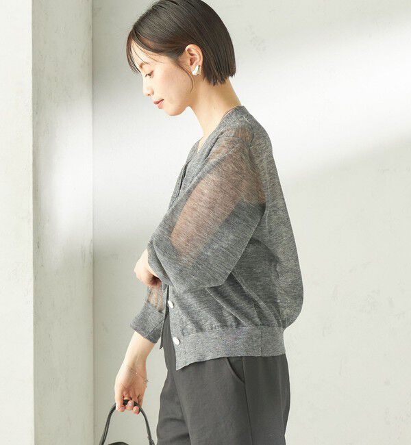 SHIPS for women「《予約》〈手洗い可能〉麻混 シアー Vネック カーディガン」|カーディガン|