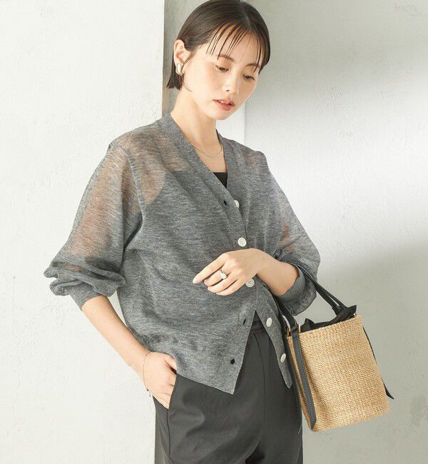 SHIPS for women「《予約》〈手洗い可能〉麻混 シアー Vネック カーディガン」|カーディガン|