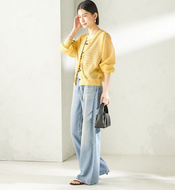 SHIPS for women「《予約》〈手洗い可能〉麻混 シアー Vネック カーディガン」|カーディガン|