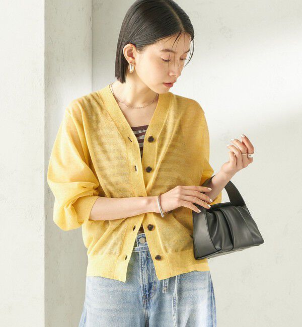 SHIPS for women「《予約》〈手洗い可能〉麻混 シアー Vネック カーディガン」|カーディガン|