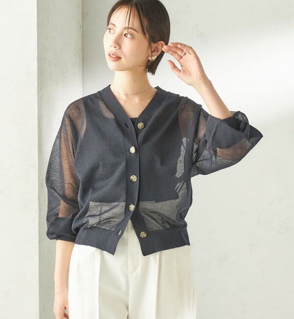 SHIPS for women「《予約》〈手洗い可能〉麻混 シアー Vネック カーディガン」|カーディガン|
