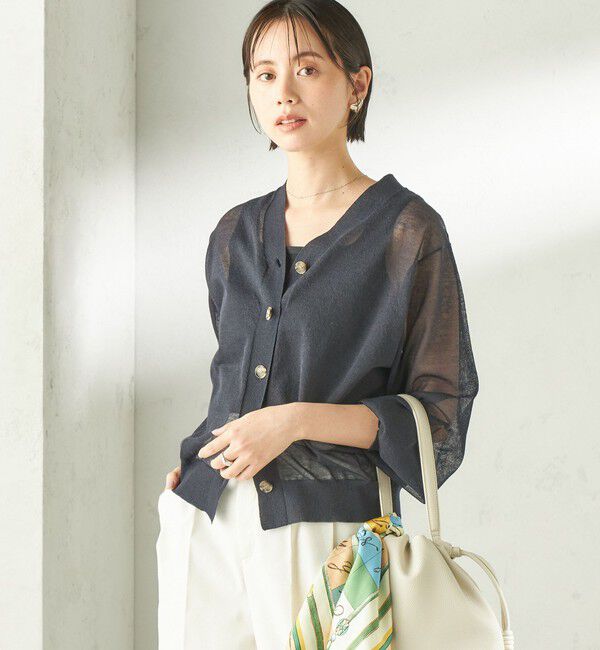 SHIPS for women「《予約》〈手洗い可能〉麻混 シアー Vネック カーディガン」|カーディガン|