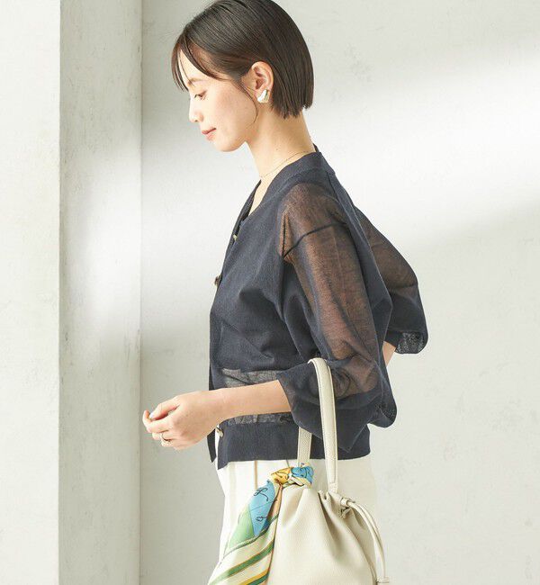 SHIPS for women「《予約》〈手洗い可能〉麻混 シアー Vネック カーディガン」|カーディガン|