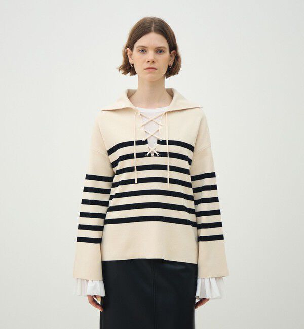 MACPHEE「パネルボーダー レースアッププルオーバー」|ニット・セーター|