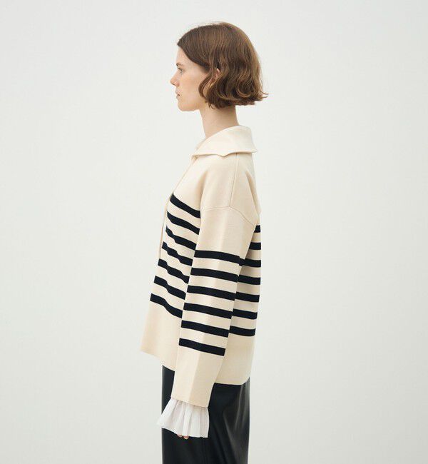 MACPHEE「パネルボーダー レースアッププルオーバー」|ニット・セーター|