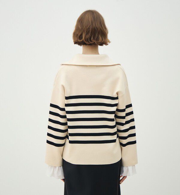 MACPHEE「パネルボーダー レースアッププルオーバー」|ニット・セーター|