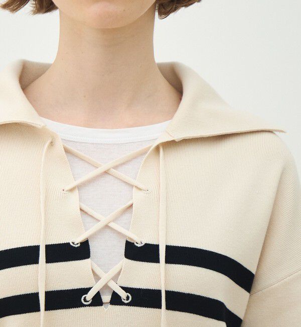 MACPHEE「パネルボーダー レースアッププルオーバー」|ニット・セーター|