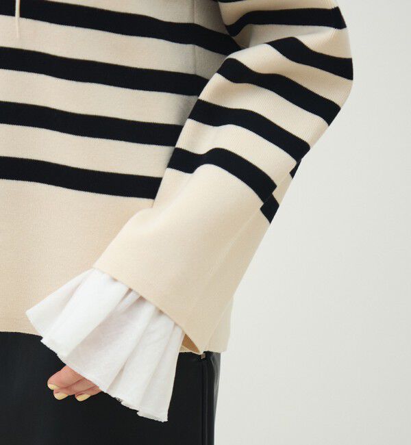 MACPHEE「パネルボーダー レースアッププルオーバー」|ニット・セーター|