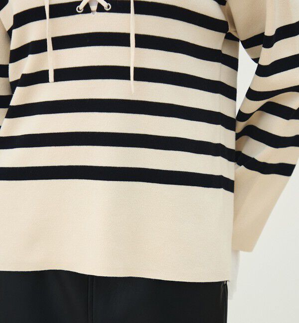 MACPHEE「パネルボーダー レースアッププルオーバー」|ニット・セーター|