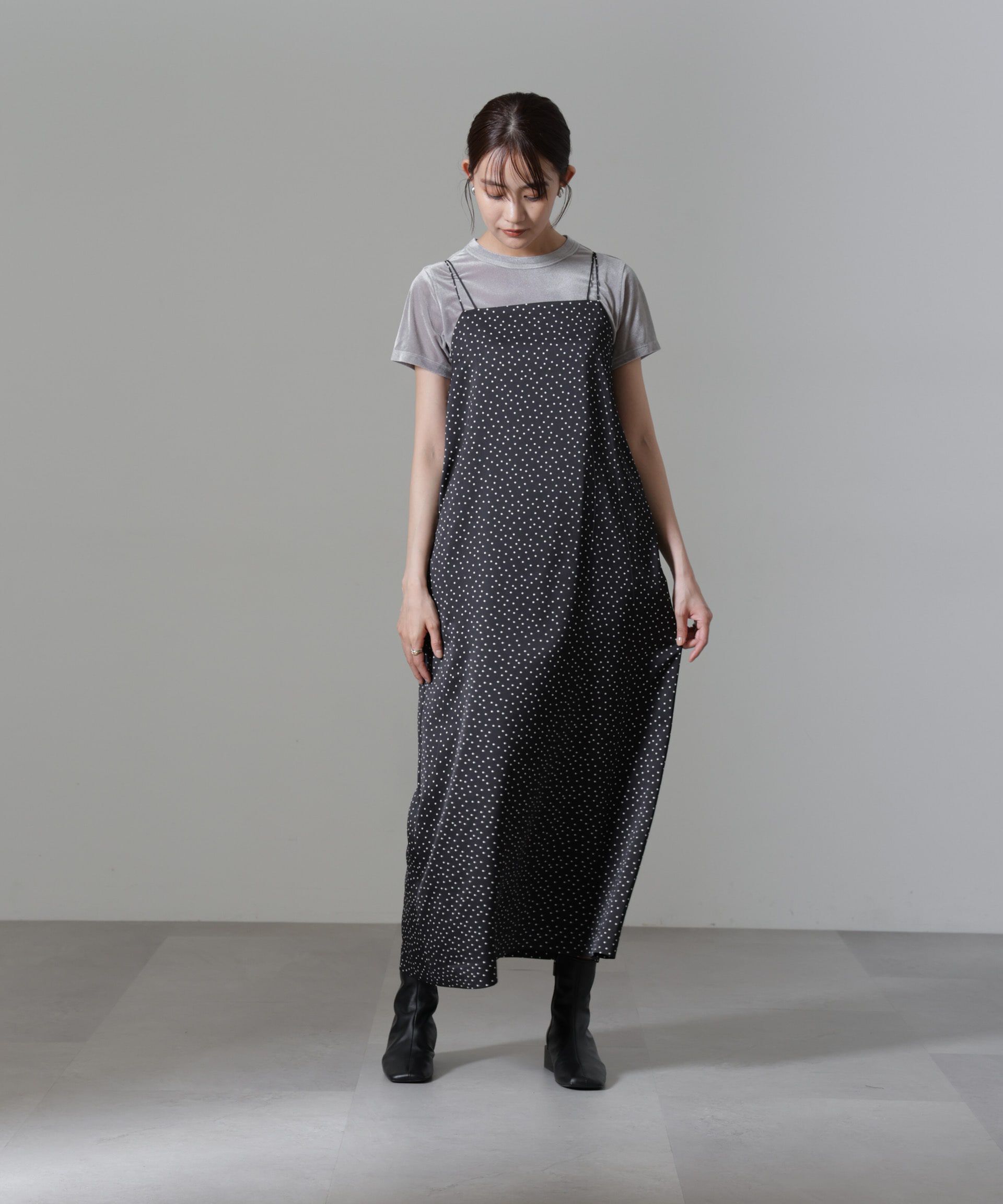 nano･universe「ドットプリントサテンキャミワンピース」|ワンピース|ブラック