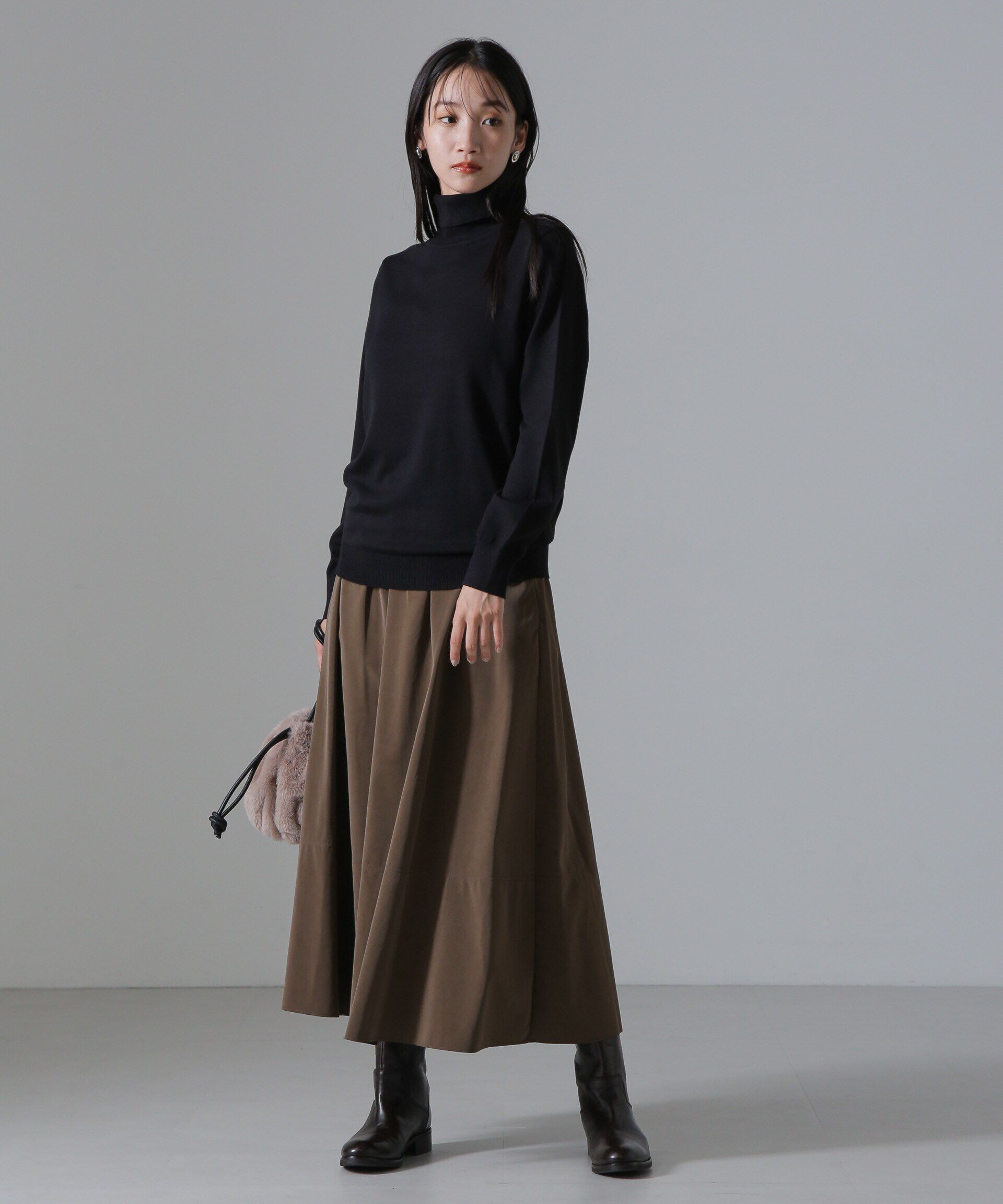 nano･universe「ピーチフェイクレザーボリュームスカート(セットアップ可)」|スカート|