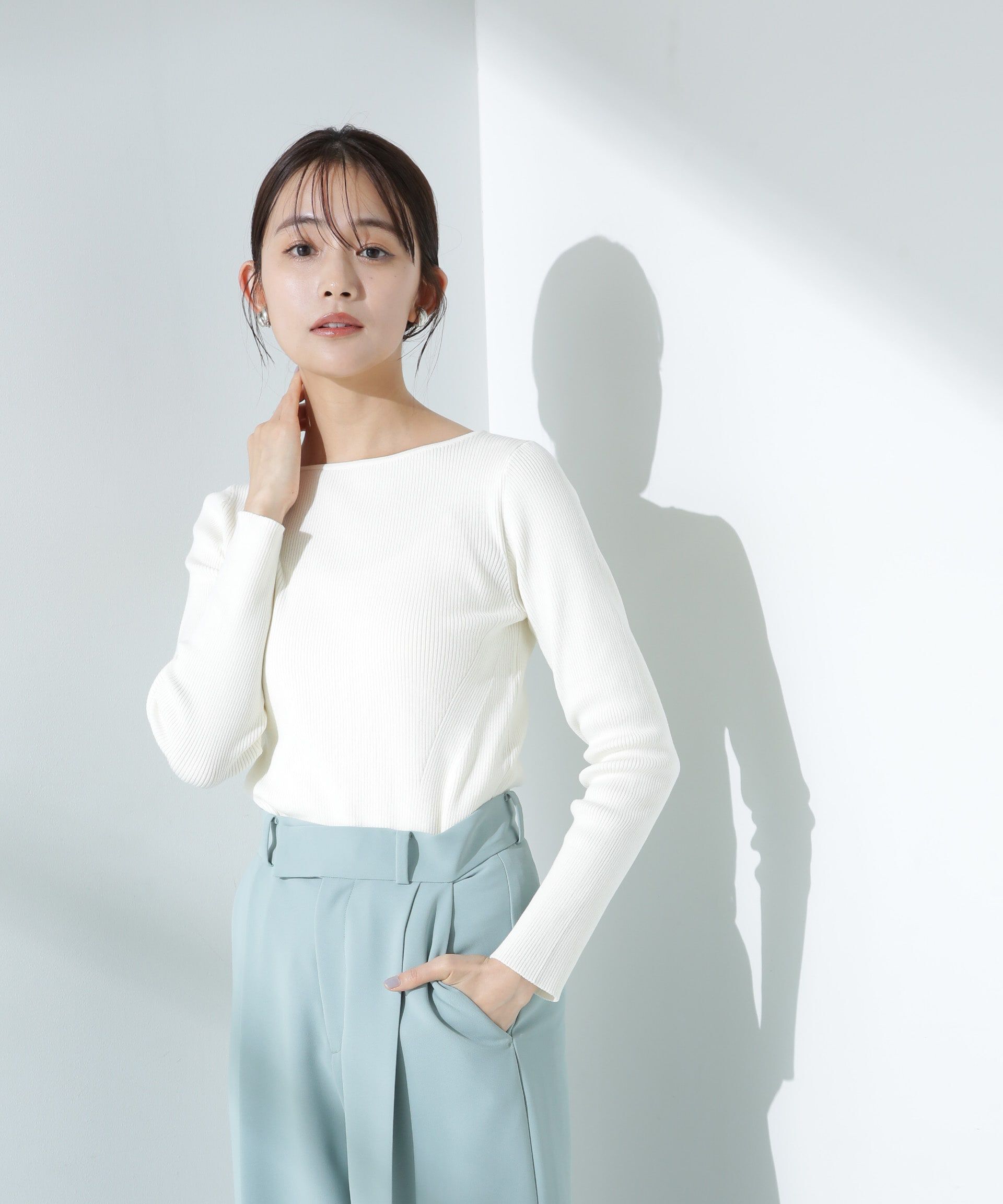 nano･universe「ウォッシャブルハイツイストボートネックリブニット」|ニット・セーター|