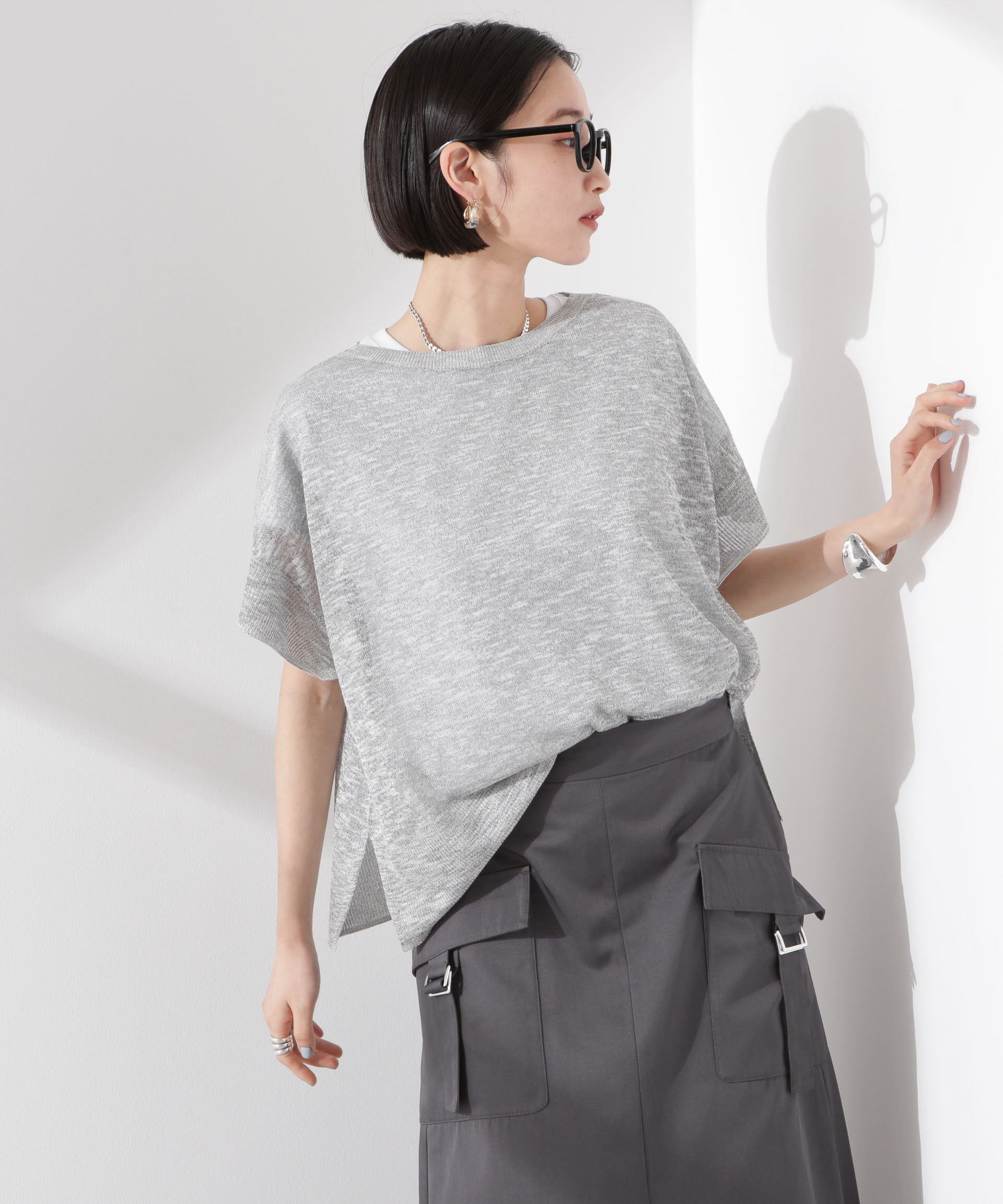 nano･universe「ラメスラブシアーワイドニットトップス」|ニット・セーター|