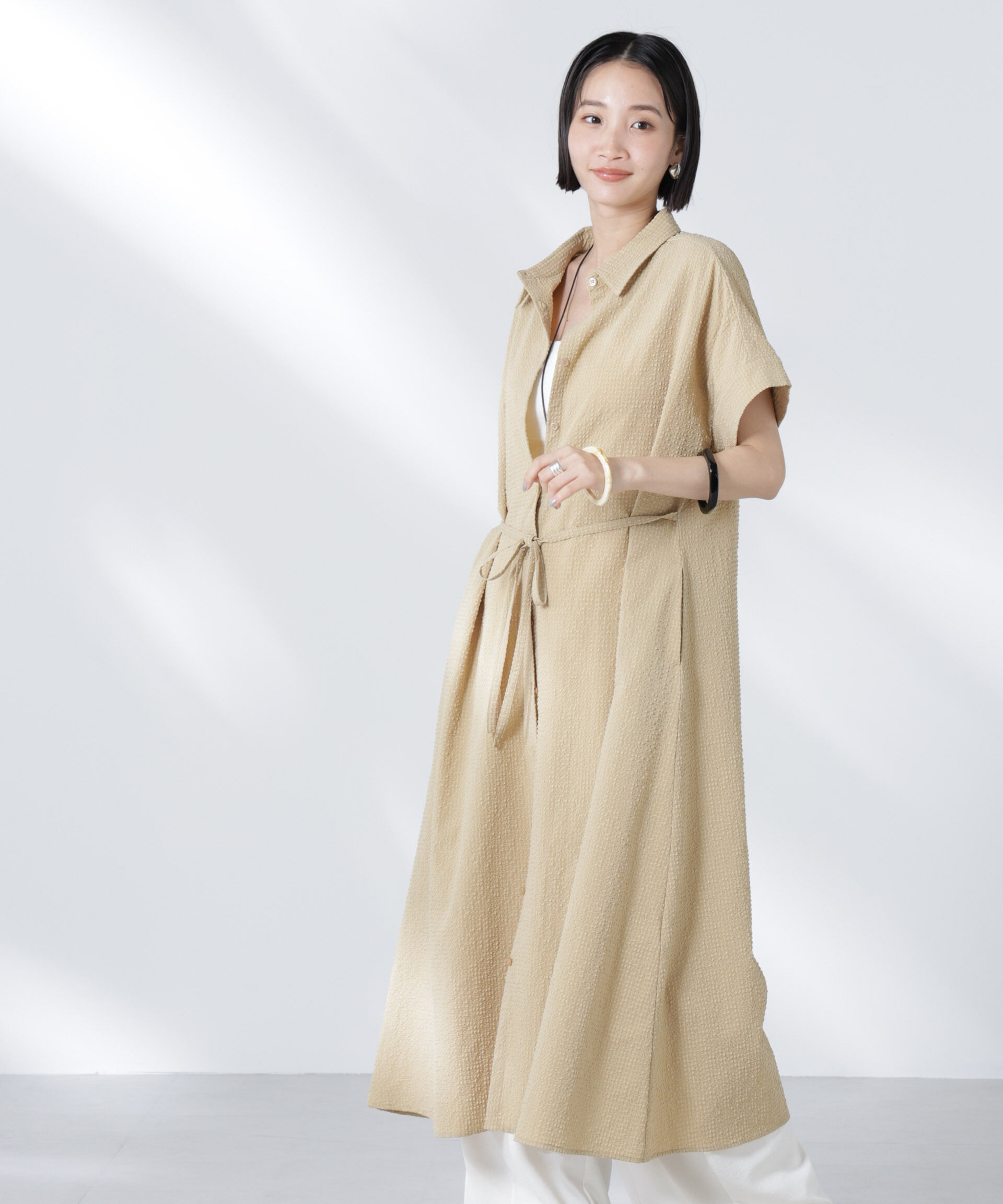 nano･universe「サッカードルマンスリーブシャツワンピース」|ワンピース|