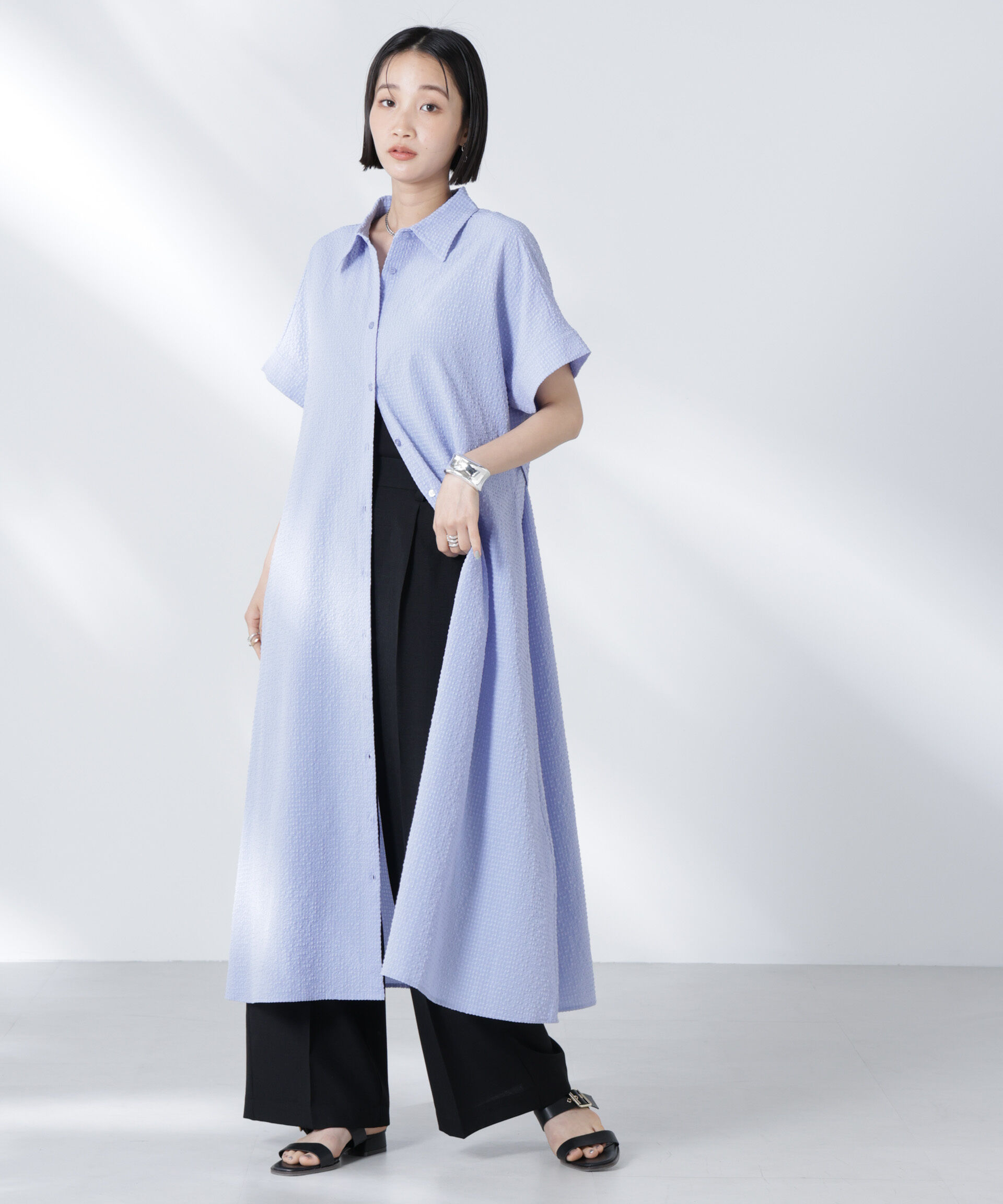 nano･universe「サッカードルマンスリーブシャツワンピース」|ワンピース|