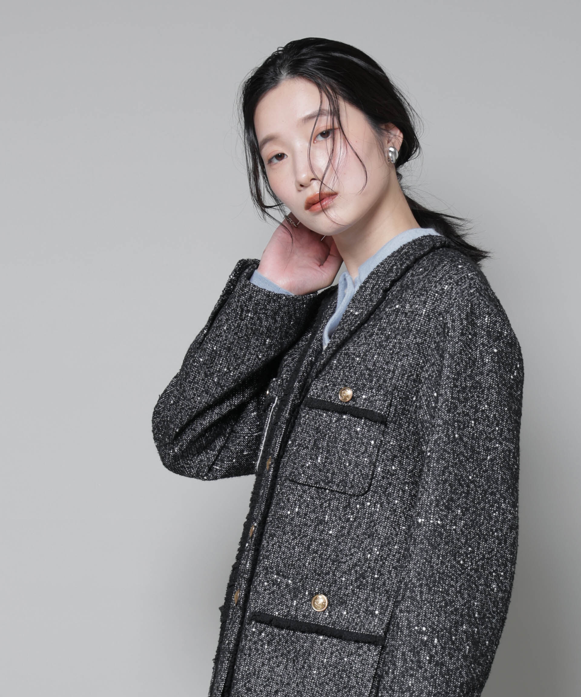 nano･universe「ネップツイードノーカラージャケット」|テーラードジャケット|